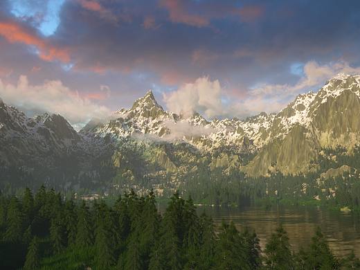 C4D地形场景练习(林海雪山)
