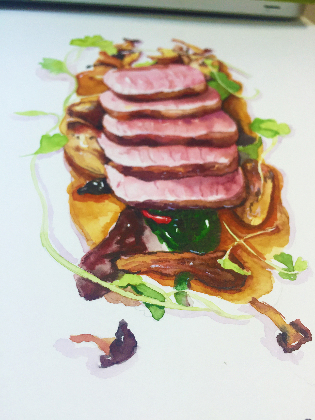 水彩手绘--5分牛排