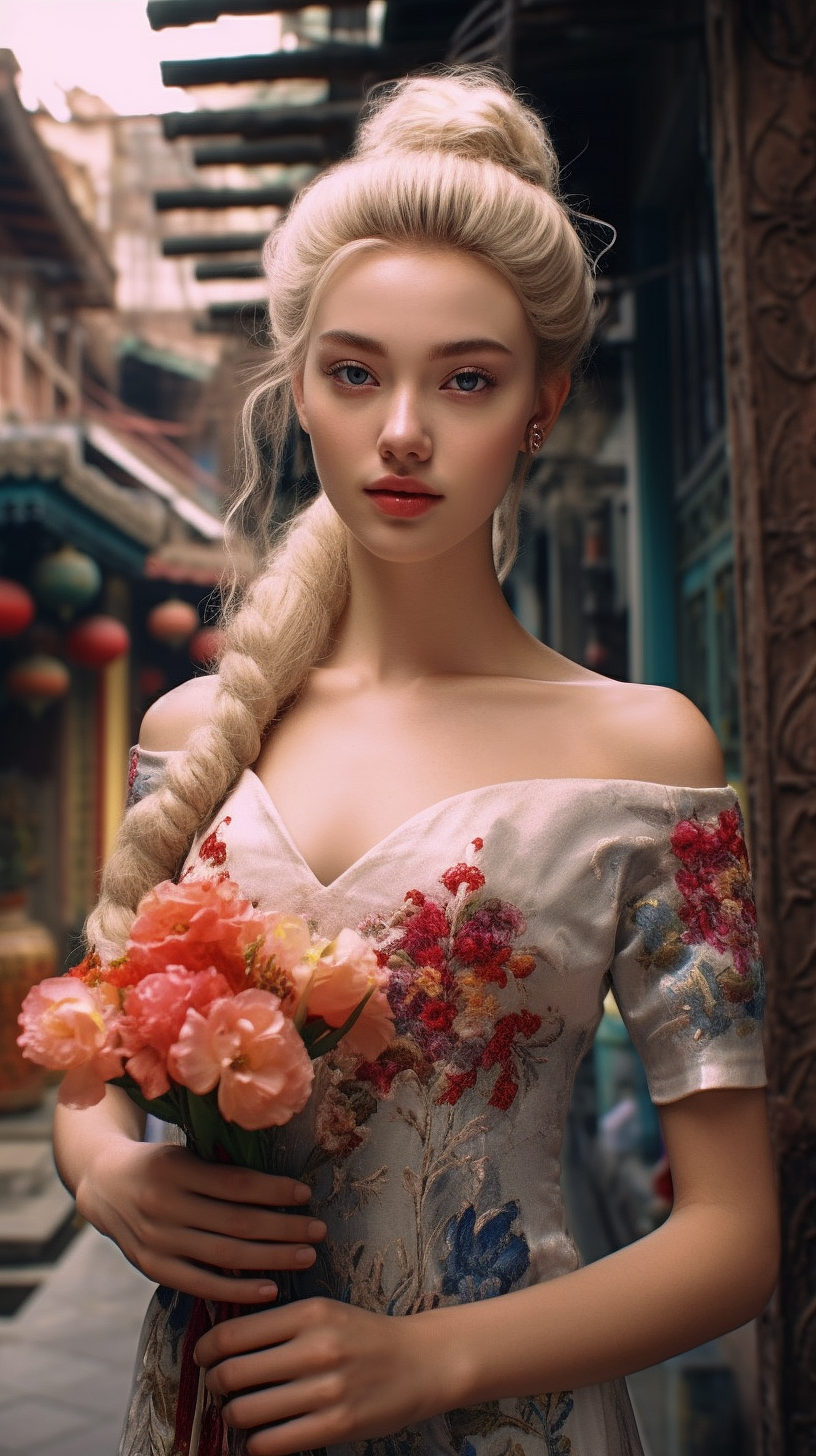 金发碧眼东方韵味的AI摄影创作