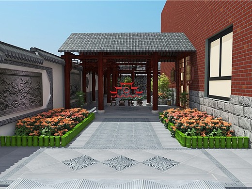 别墅室内外仿古砖雕装饰效果图欣赏