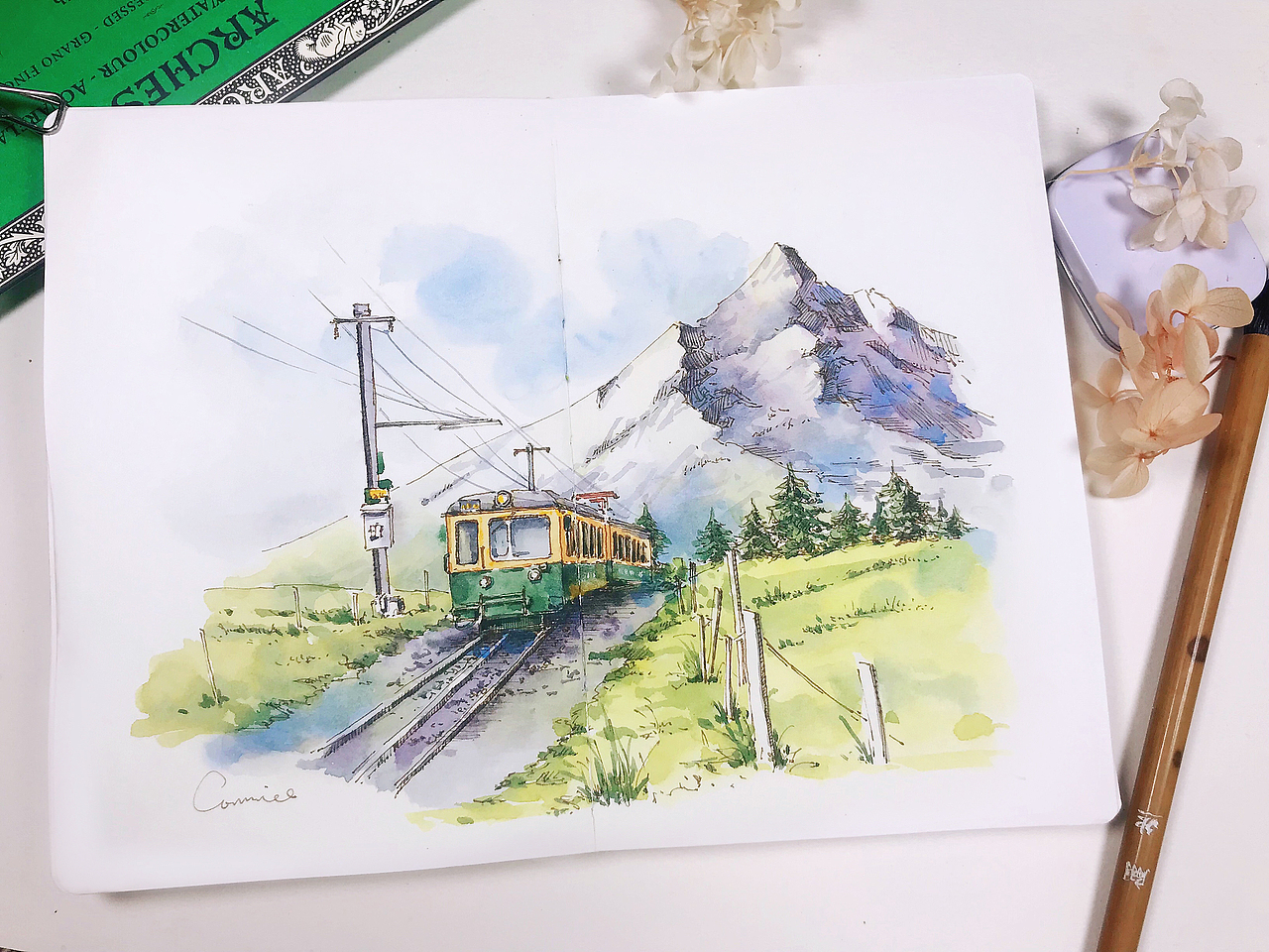 钢笔淡彩下的风景