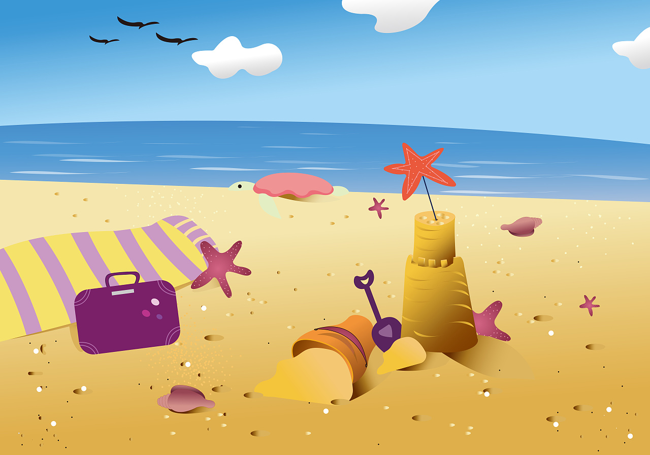 夏日海滩沙滩的浪漫旅行|插画|商业插画|酷巴熊 - 原创作品 - 站酷 (ZCOOL)