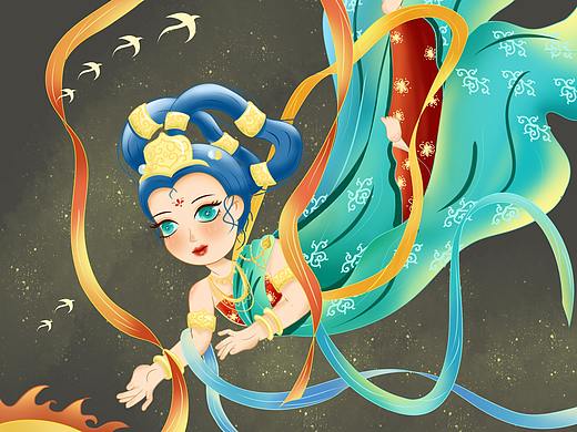 国潮插画 :大吉大利,敦煌飞天