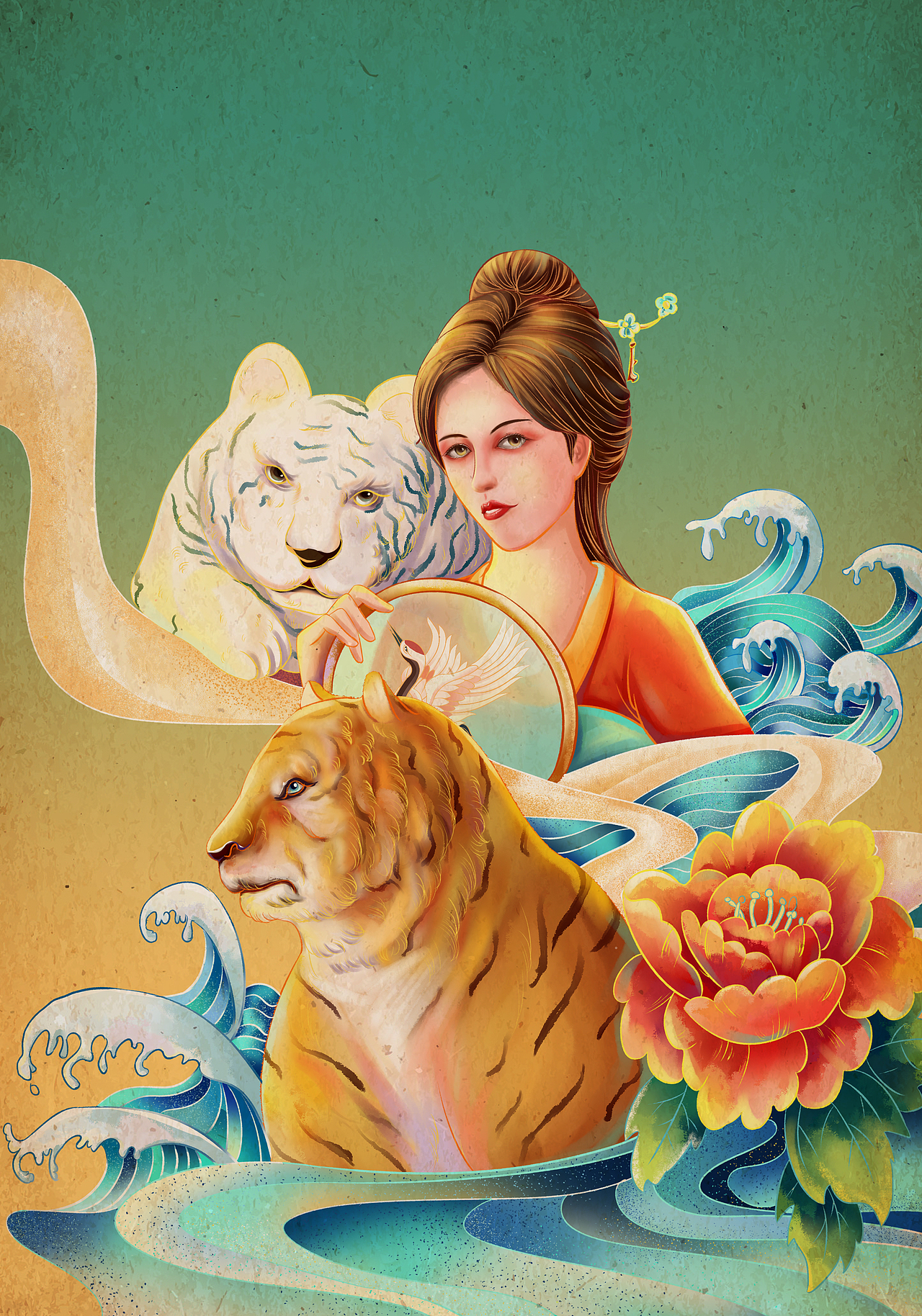 虎年生肖  虎之有来-国潮插画