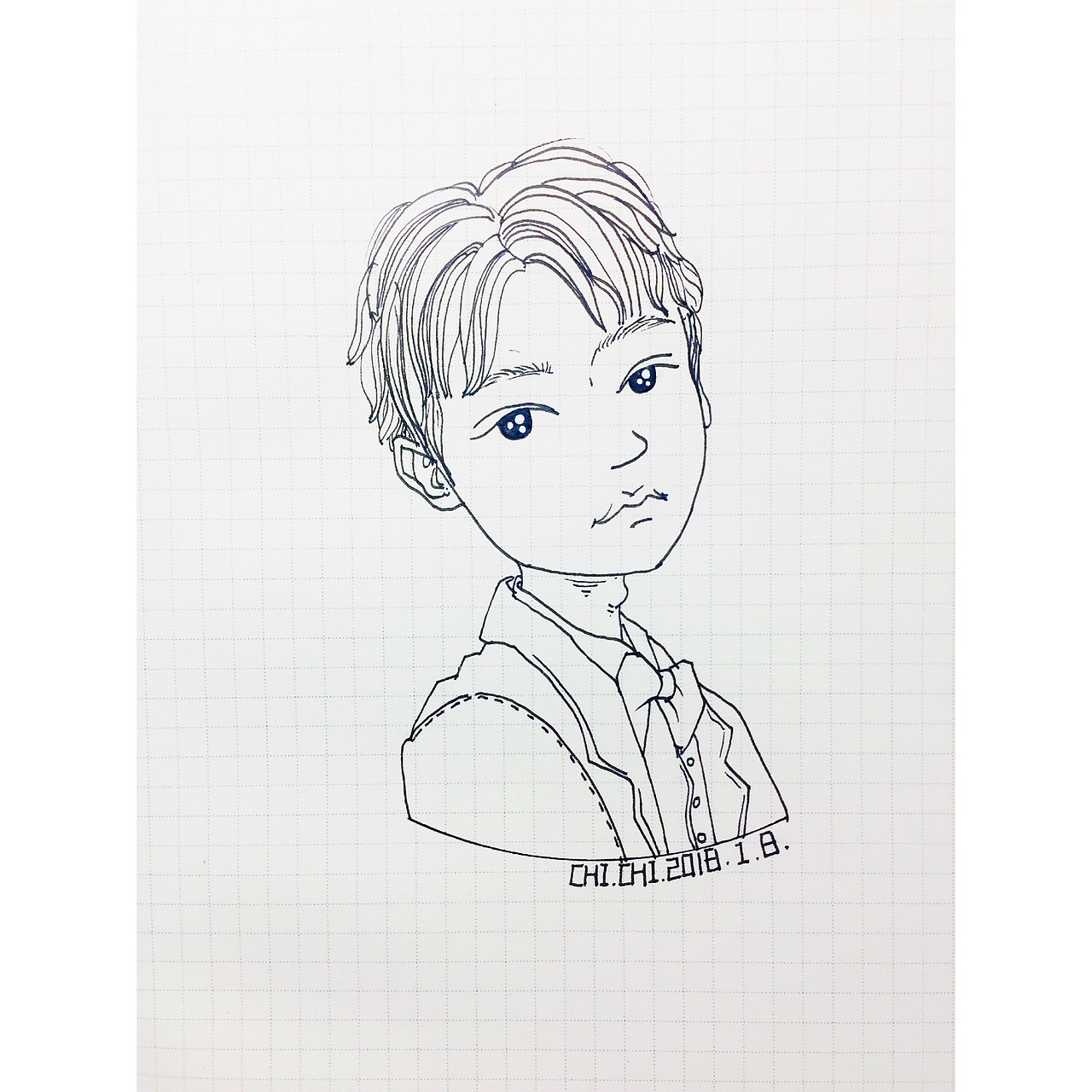 男孩头像手绘黑白