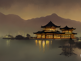 #AI创作实验室#杭州西湖，夜晚，Craig Mullins作品，4