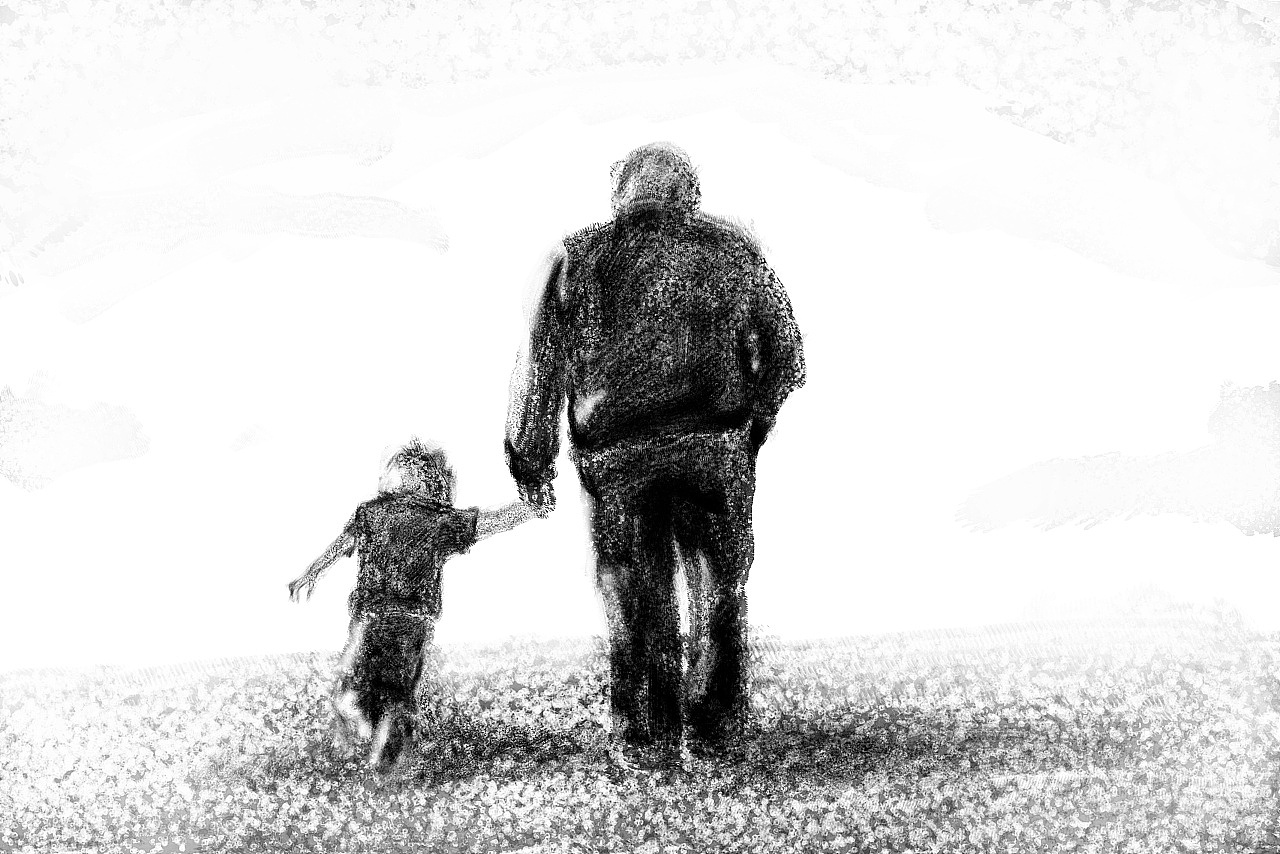 养老之两位老人相互依偎幸福场景插画图片-千库网