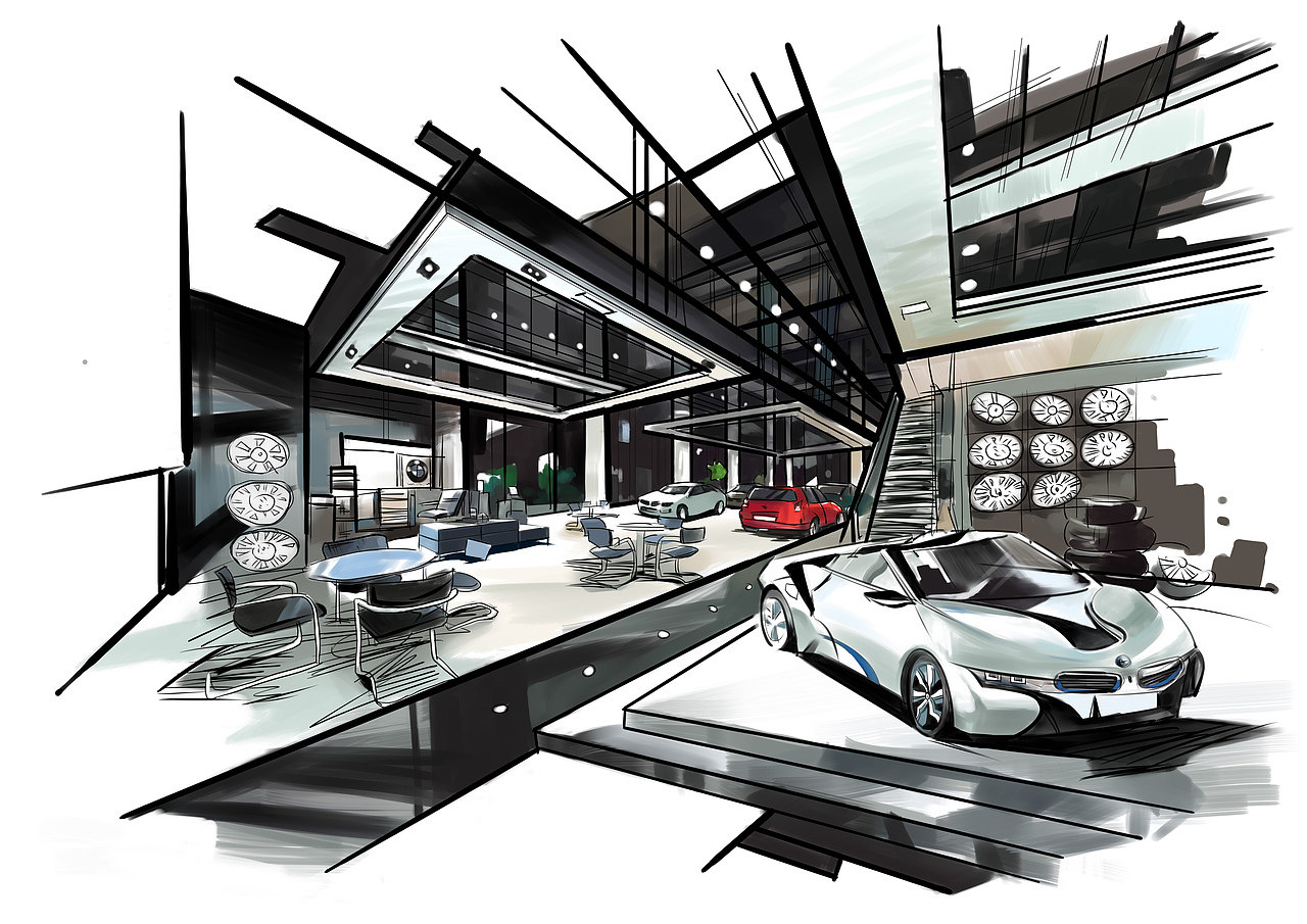 手绘临摹—车展空间设计
