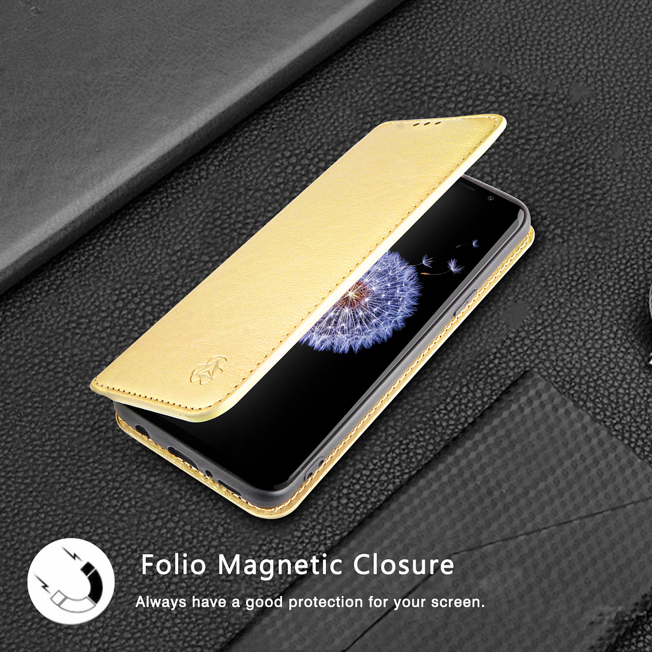 三星s9金色皮质手机壳精修