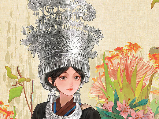 （民族风情插画）苗族女孩