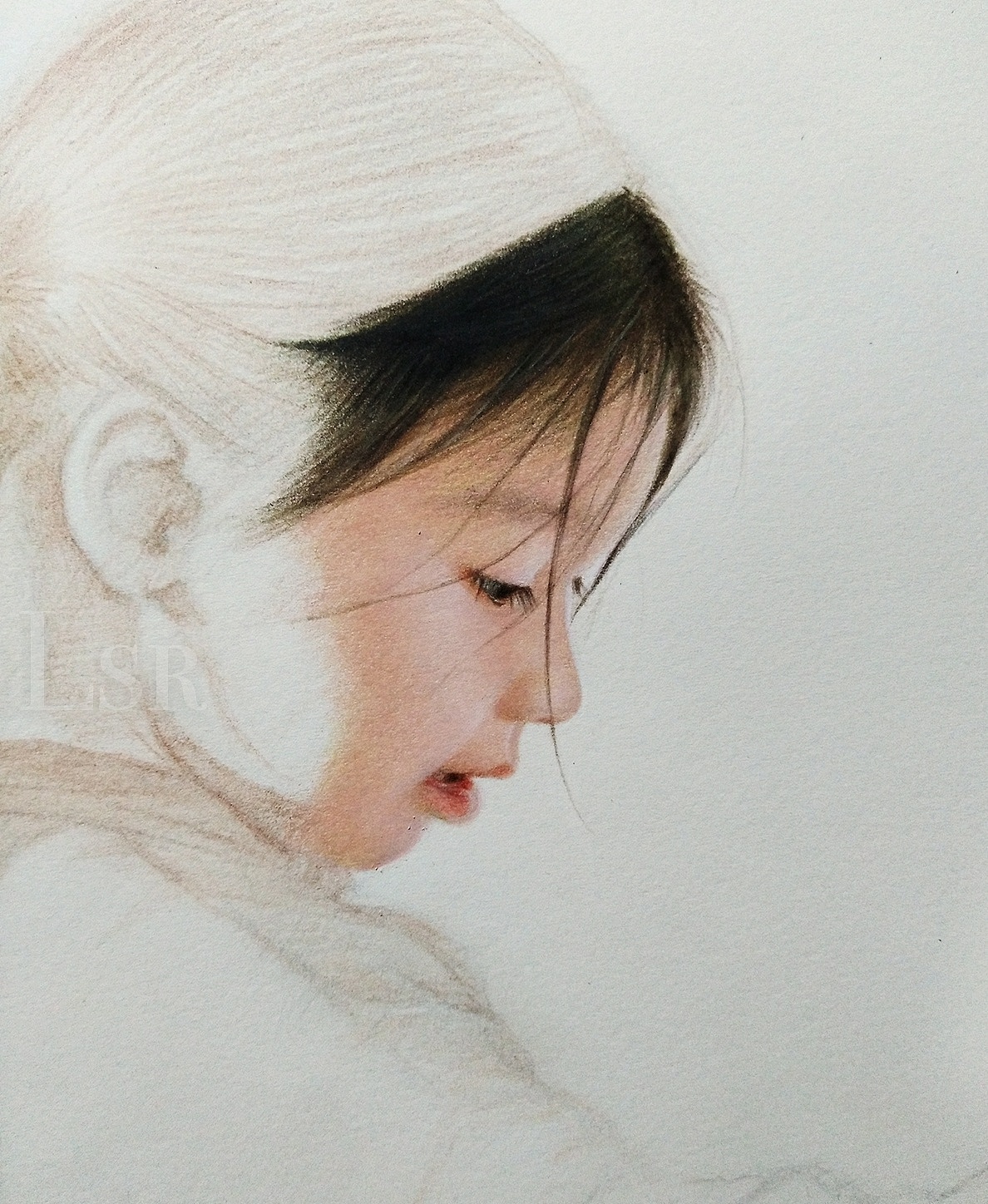 李胜仁画――红棉袄小女孩儿