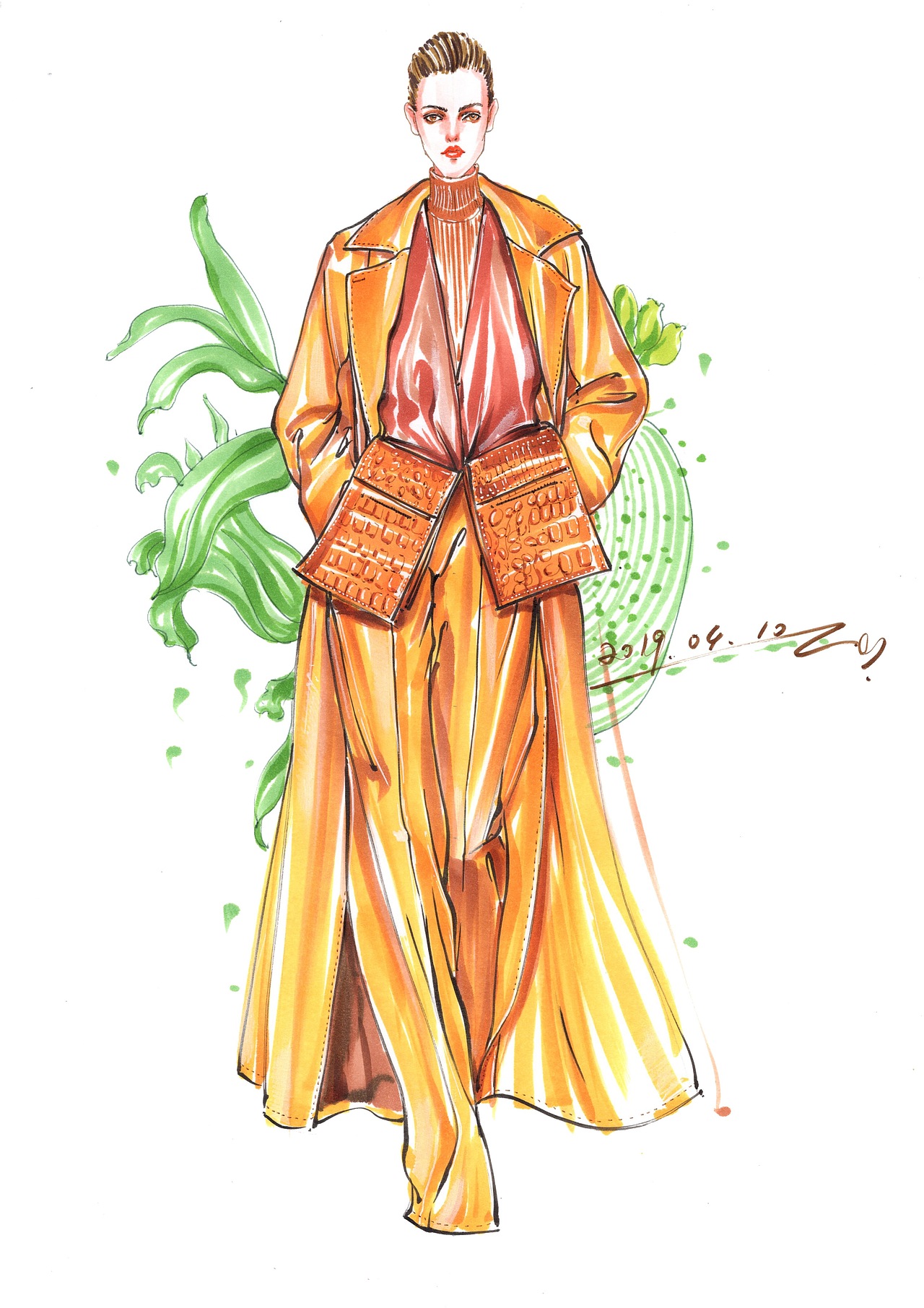 马克笔时装画～毛呢面料