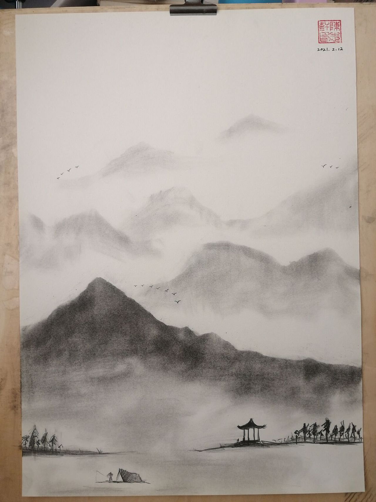 简单山水风景画-陈志轩