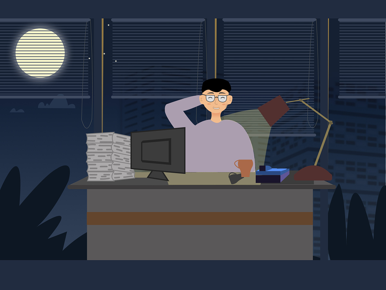 加班|插画|商业插画|小猪会炸毛_原创作品-站酷zcool