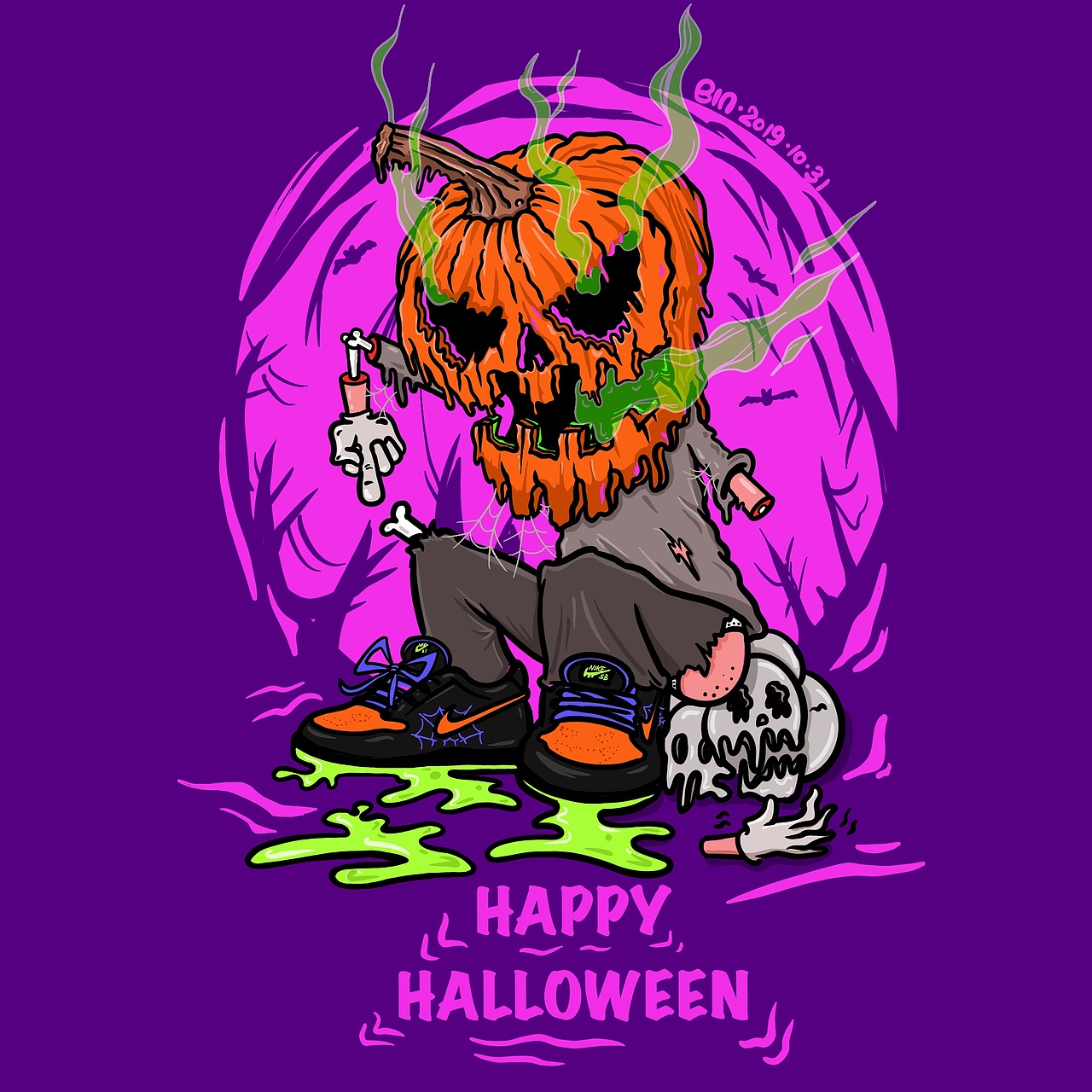 “HAPPY HALLOWED（图ZMTgzMDczNTYw） - 新锐潮流插画 - 站酷设计师Bin仔啦原创素材 - 站酷ZCOOL