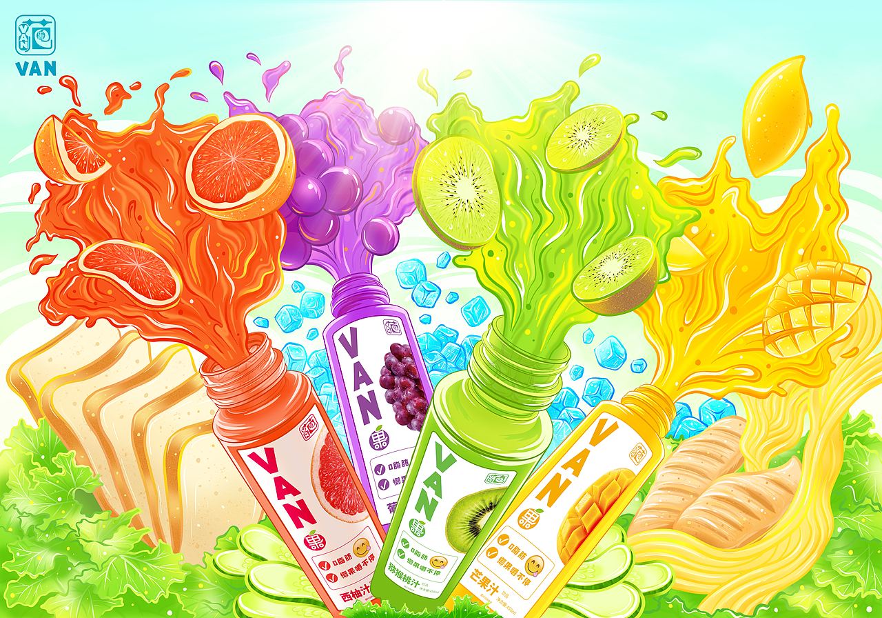 VAN范果飲品系列插畫（圖ZMjY5NDA3NDc2） - 商業(yè)插畫 - 站酷設(shè)計(jì)師世紀(jì)經(jīng)典寶麗金原創(chuàng)素材 - 站酷ZCOOL