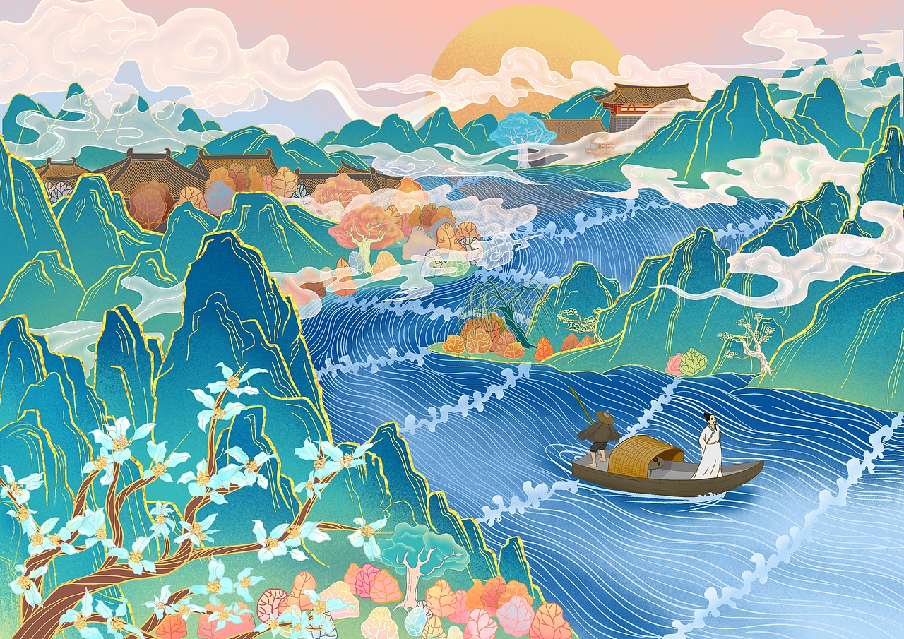 国潮插画，李白唐诗（图ZMjM2NDgwMzQ4） - 绘本 - 站酷设计师Z03327477原创素材 - 站酷ZCOOL