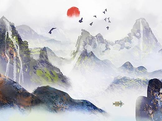 彩色山水画 