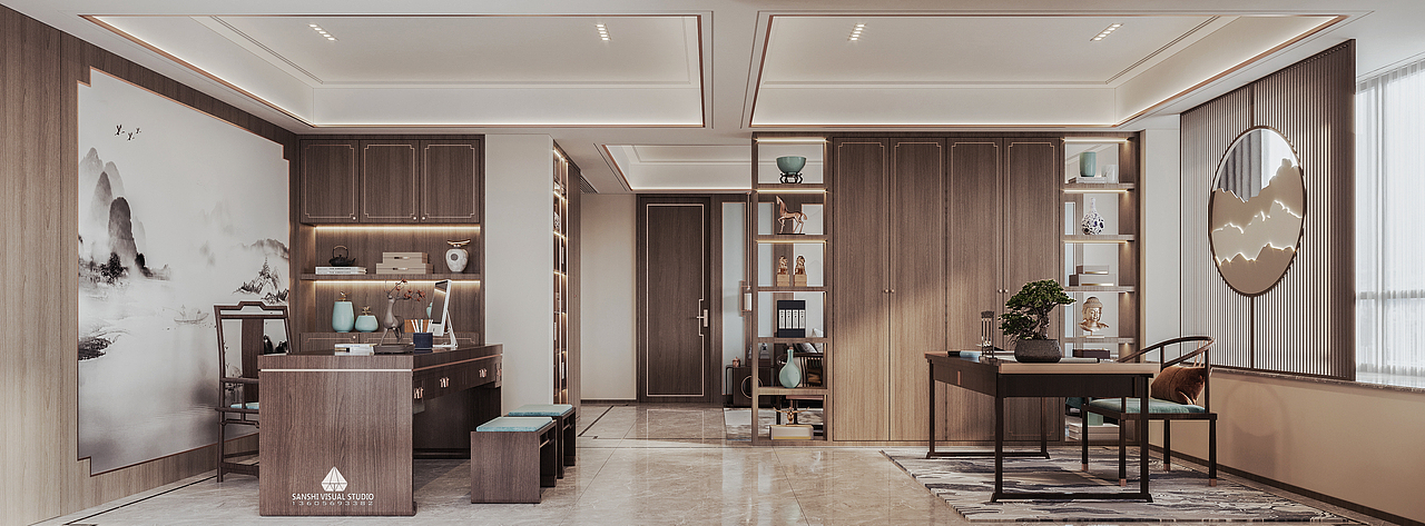 新中式办公室（图ZMjU4NDE1MTky） - 商业空间设计 - 站酷设计师三石视觉表现原创素材 - 站酷ZCOOL