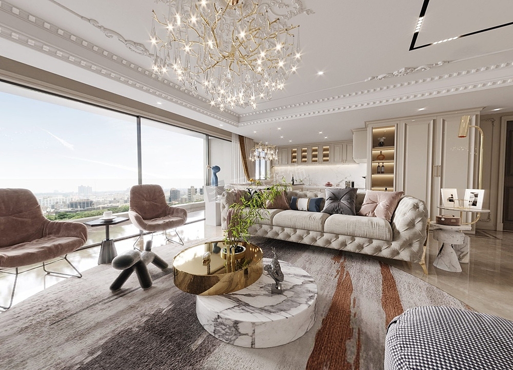 香港置地壹号半岛装修,现代简约风格大平层,法式轻奢|空间|家装设计|