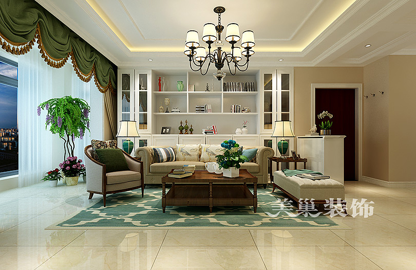 天伦庄园装修效果图128平美式乡村风格设计案例欣赏