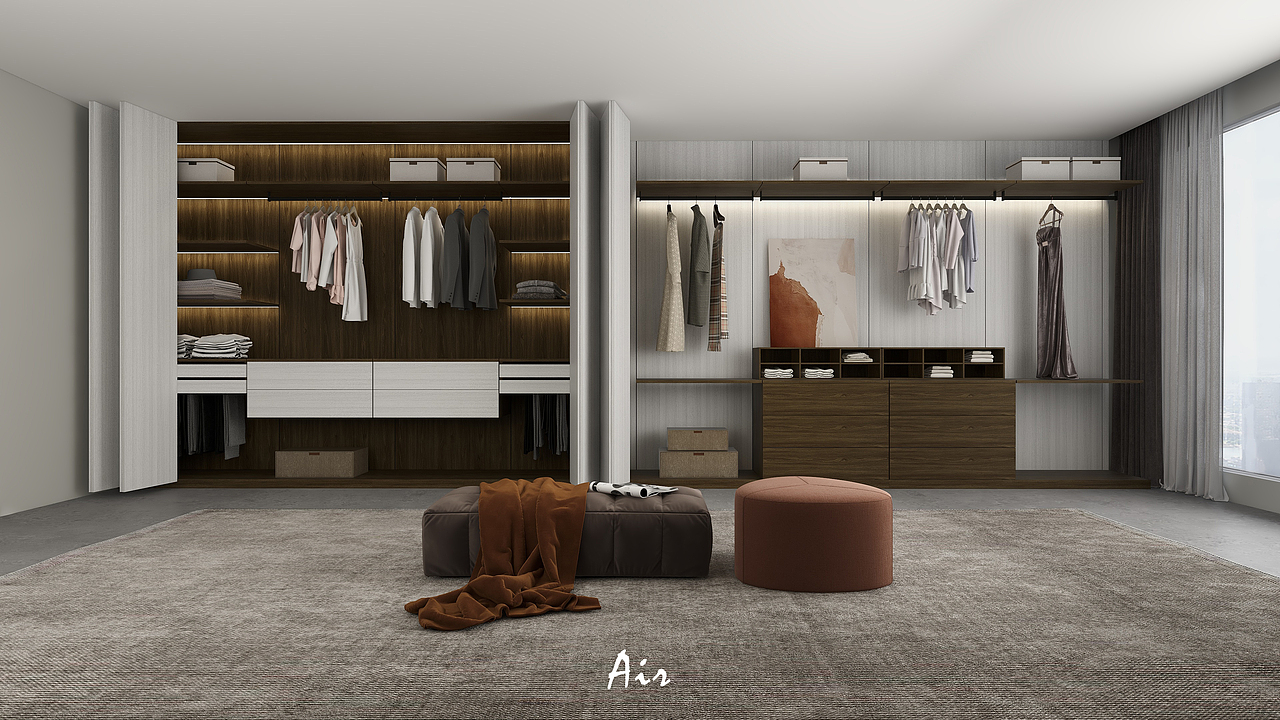 木饰面衣柜效果图（图ZMzQyNjgwNjMy） - 建筑/空间 - 站酷设计师AIR77原创素材 - 站酷ZCOOL