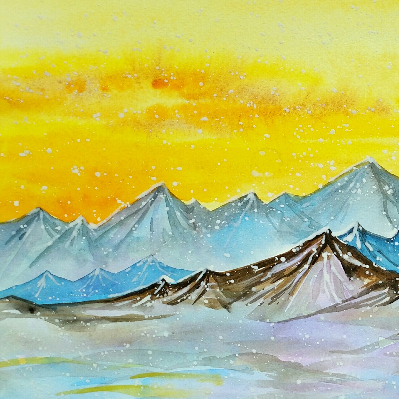 《雪山》-2原创水彩作品