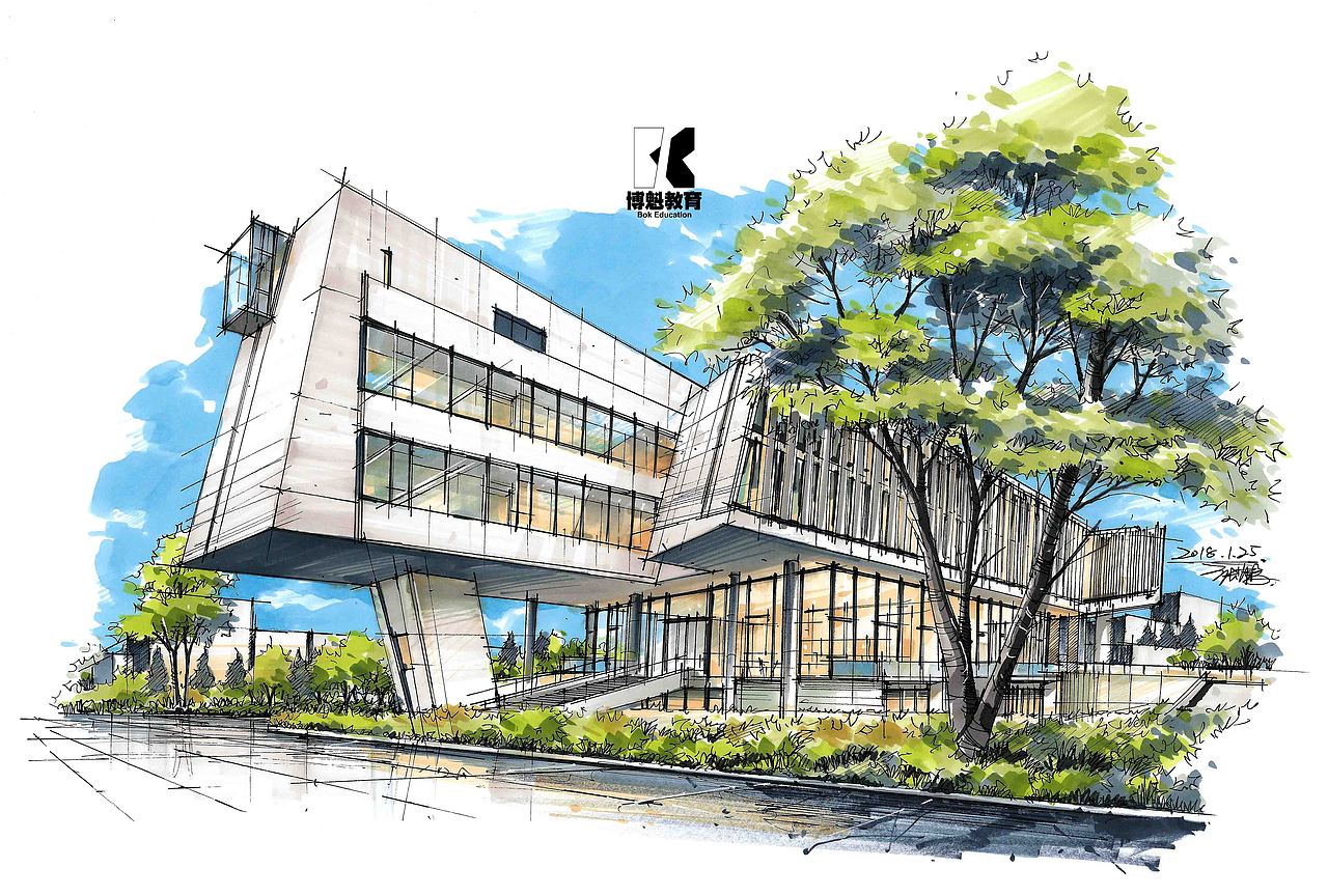 建筑手绘效果图|空间|建筑设计|张大宝不帅_原创作品-站酷zcool