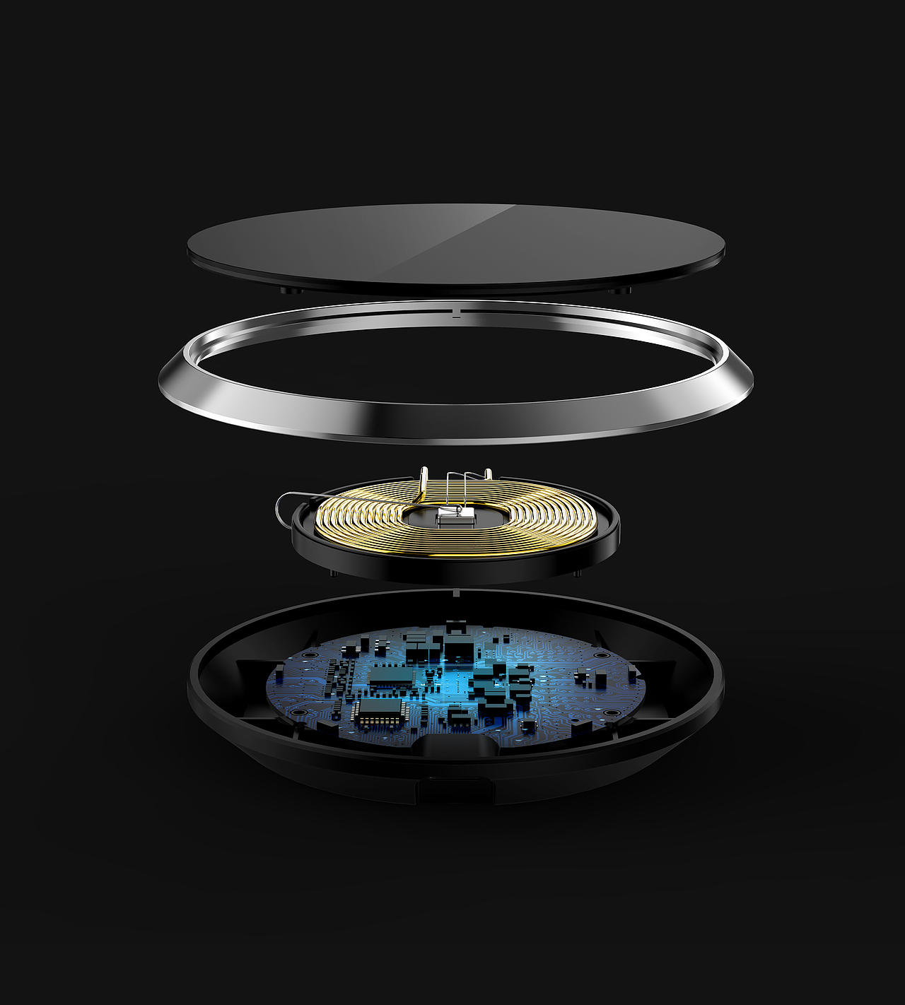 产品效果图渲染 | 无线充电器内部结构图