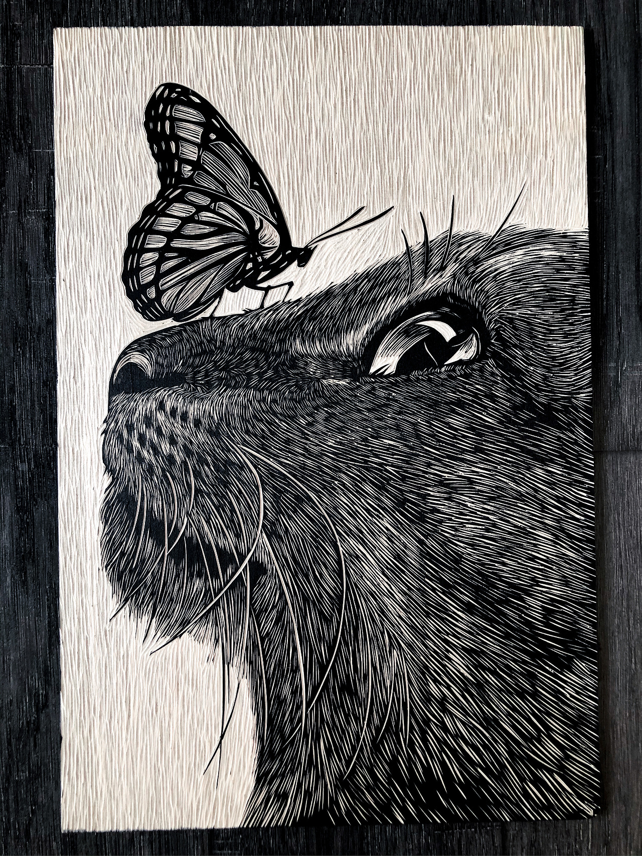 手工雕刻黑白木刻版画动物