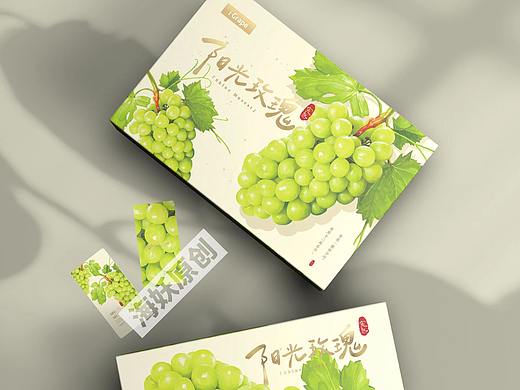 ｛原创｝阳光玫瑰葡萄水果礼盒手绘插画包装设计
