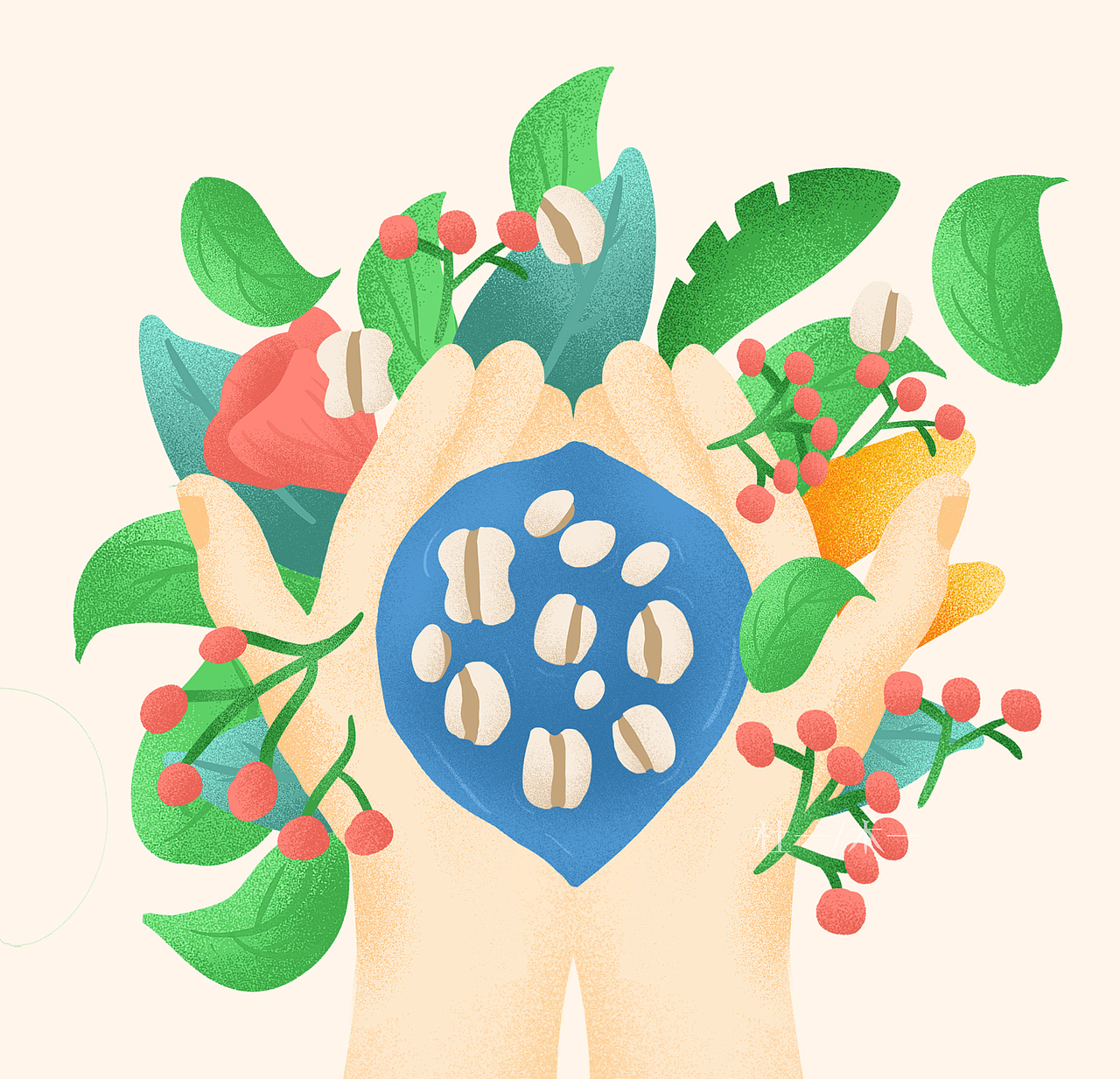 植物系列清新风格插画杜一