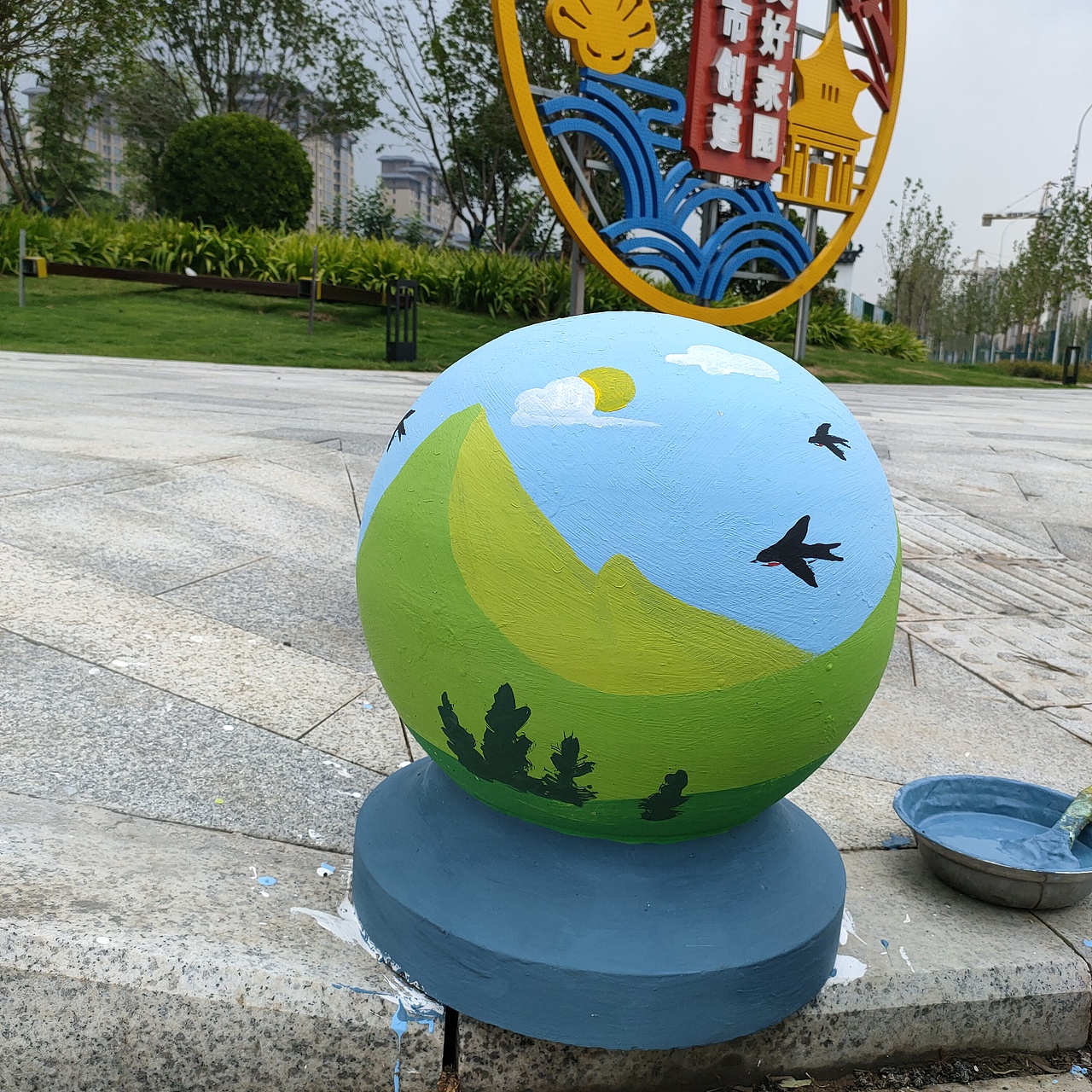 石球彩绘二十四节气彩绘风景彩绘