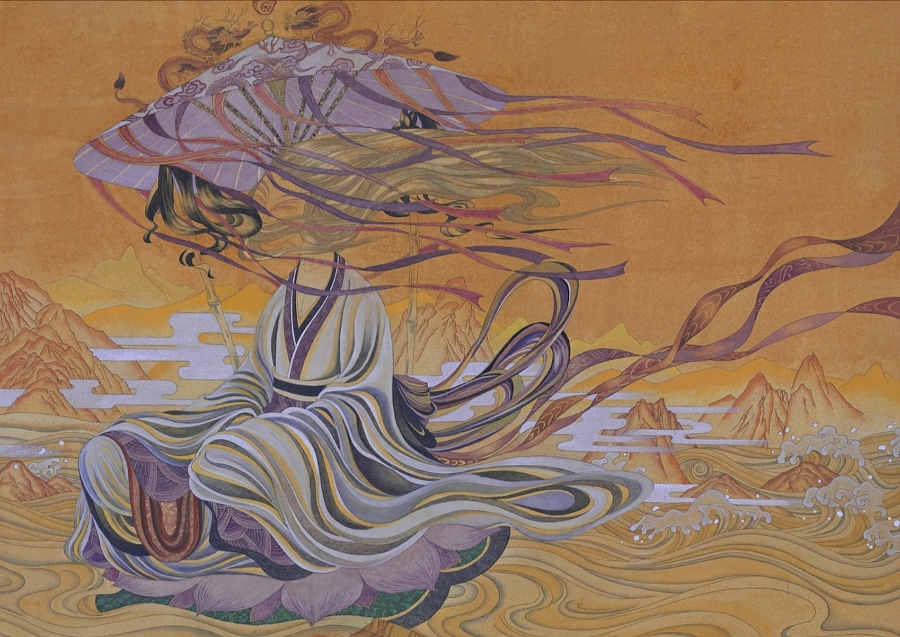 国画工笔|楚辞九歌系列·河伯|插画|商业插画|绯靥_原创作品-站酷