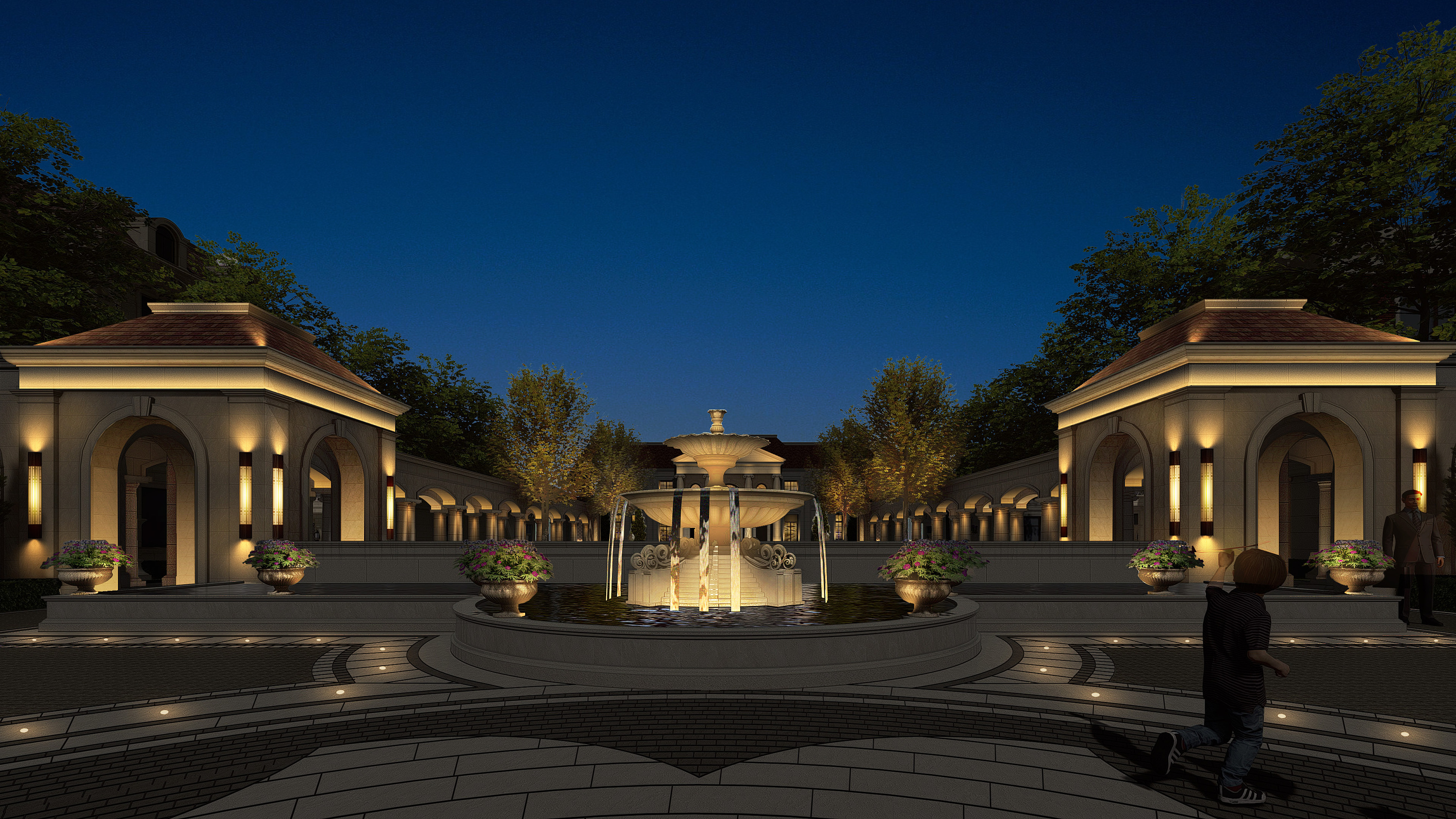 商业,景观,欧式建筑夜景灯光效果图