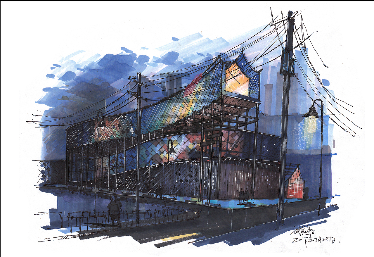 夜景马克笔表现