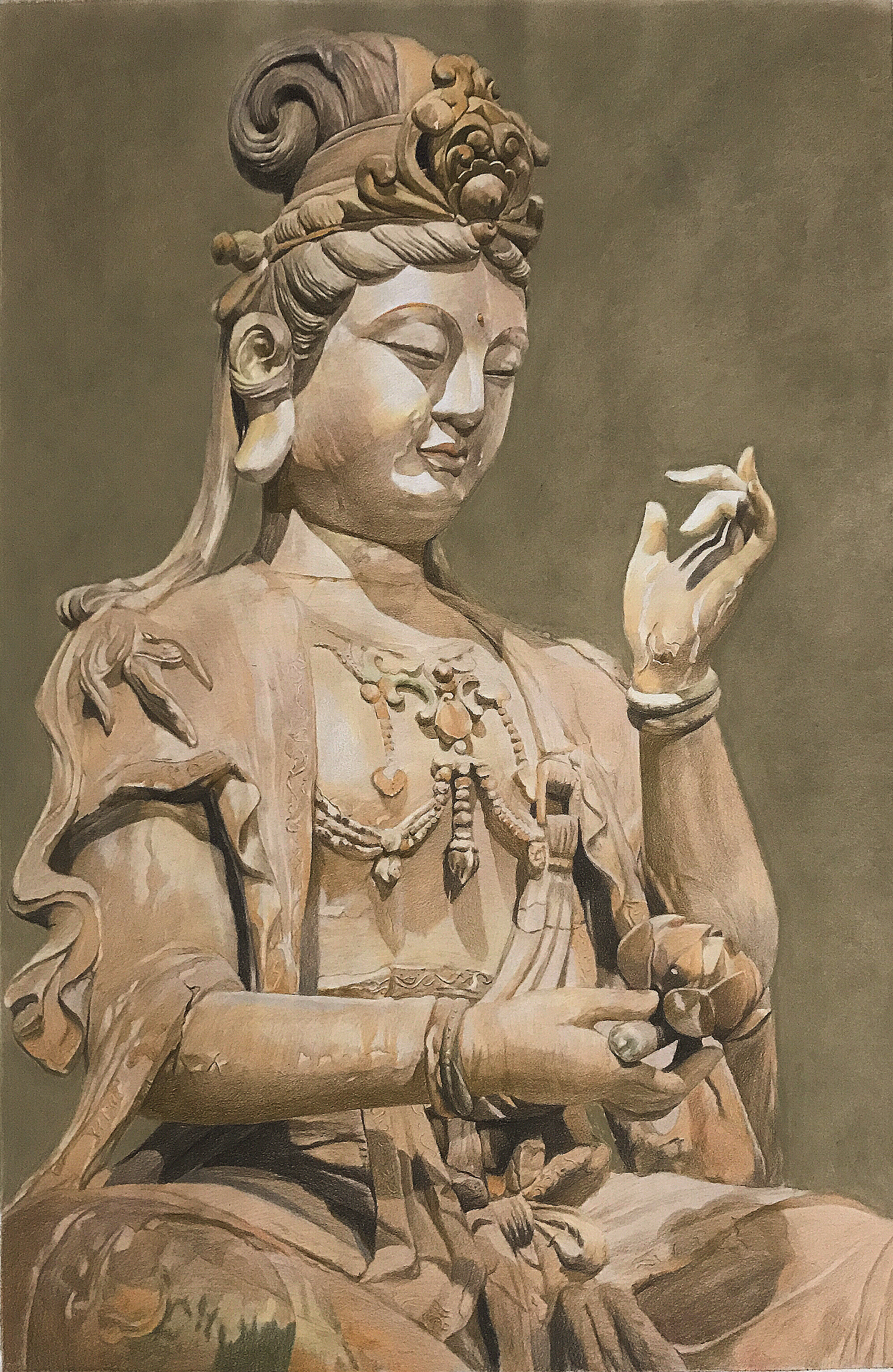 彩铅作品:水月观音