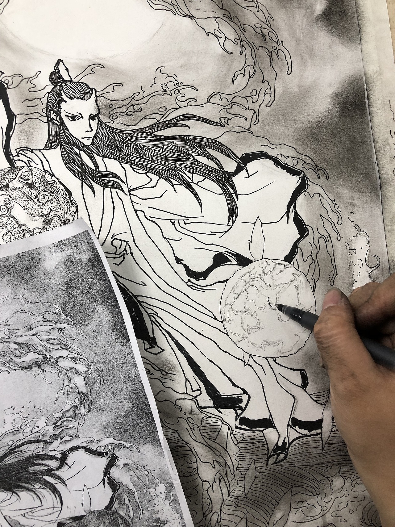 手绘素描速写,哪吒之 敖丙 海报临摹黑白