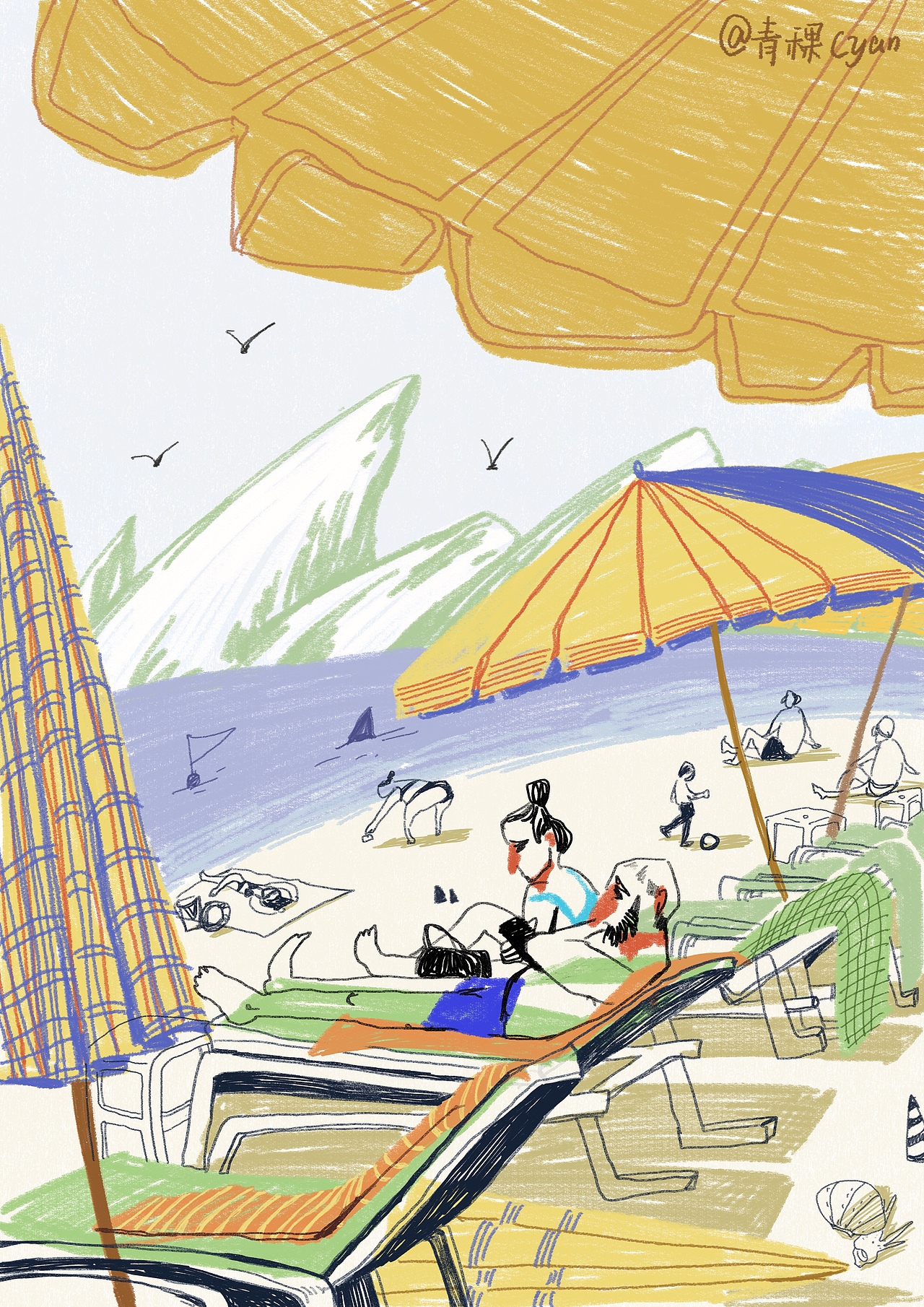 度假原创插画（图ZMzc4ODAwNzcy） - 商业插画 - 站酷设计师青稞cyan原创素材 - 站酷ZCOOL