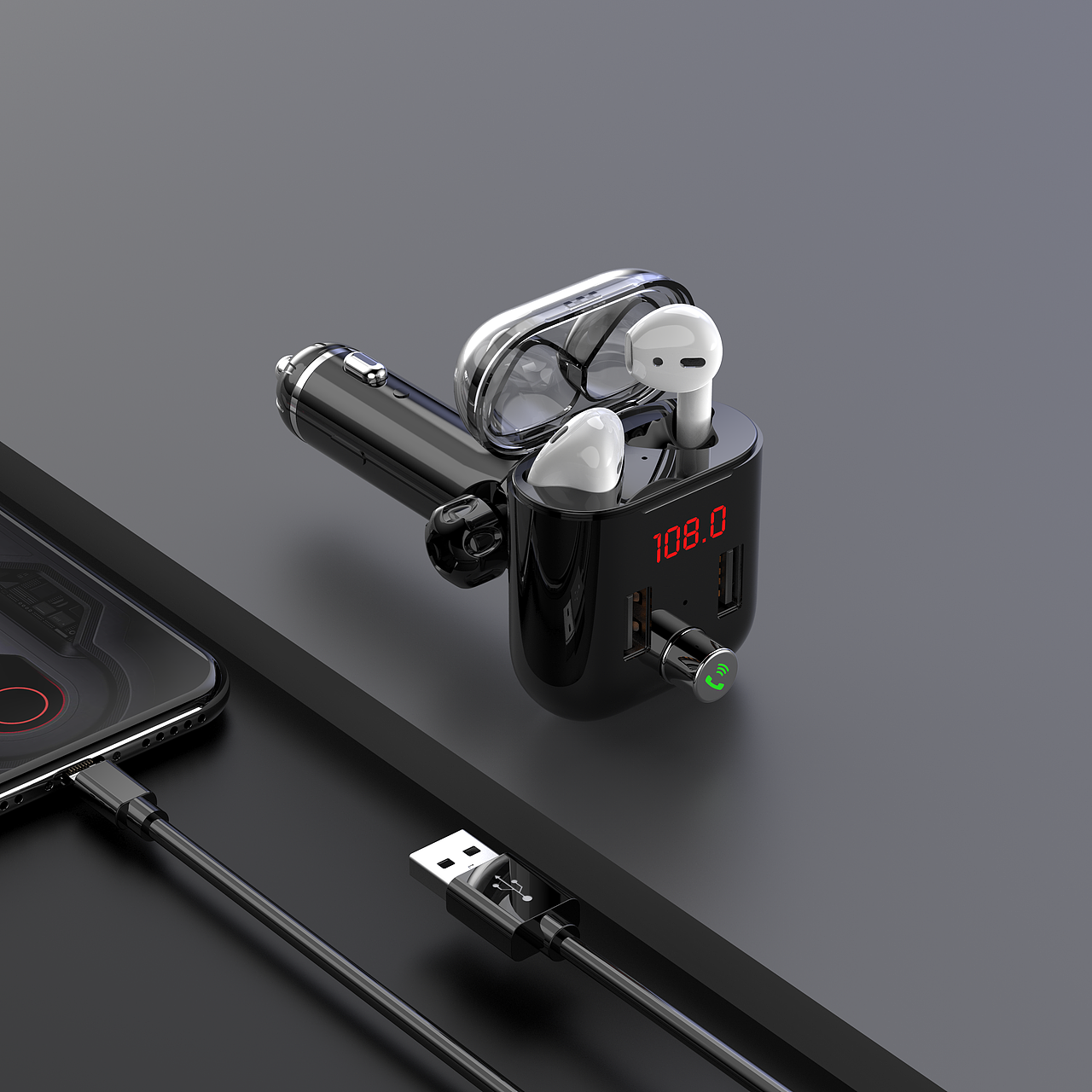 智能车载蓝牙播放器-airpods充电