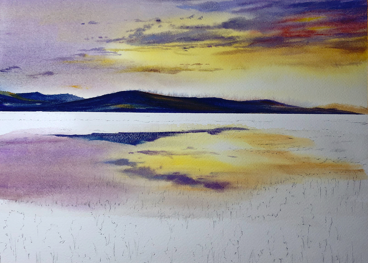 明小花水彩~绚烂暮色~(附全过程)