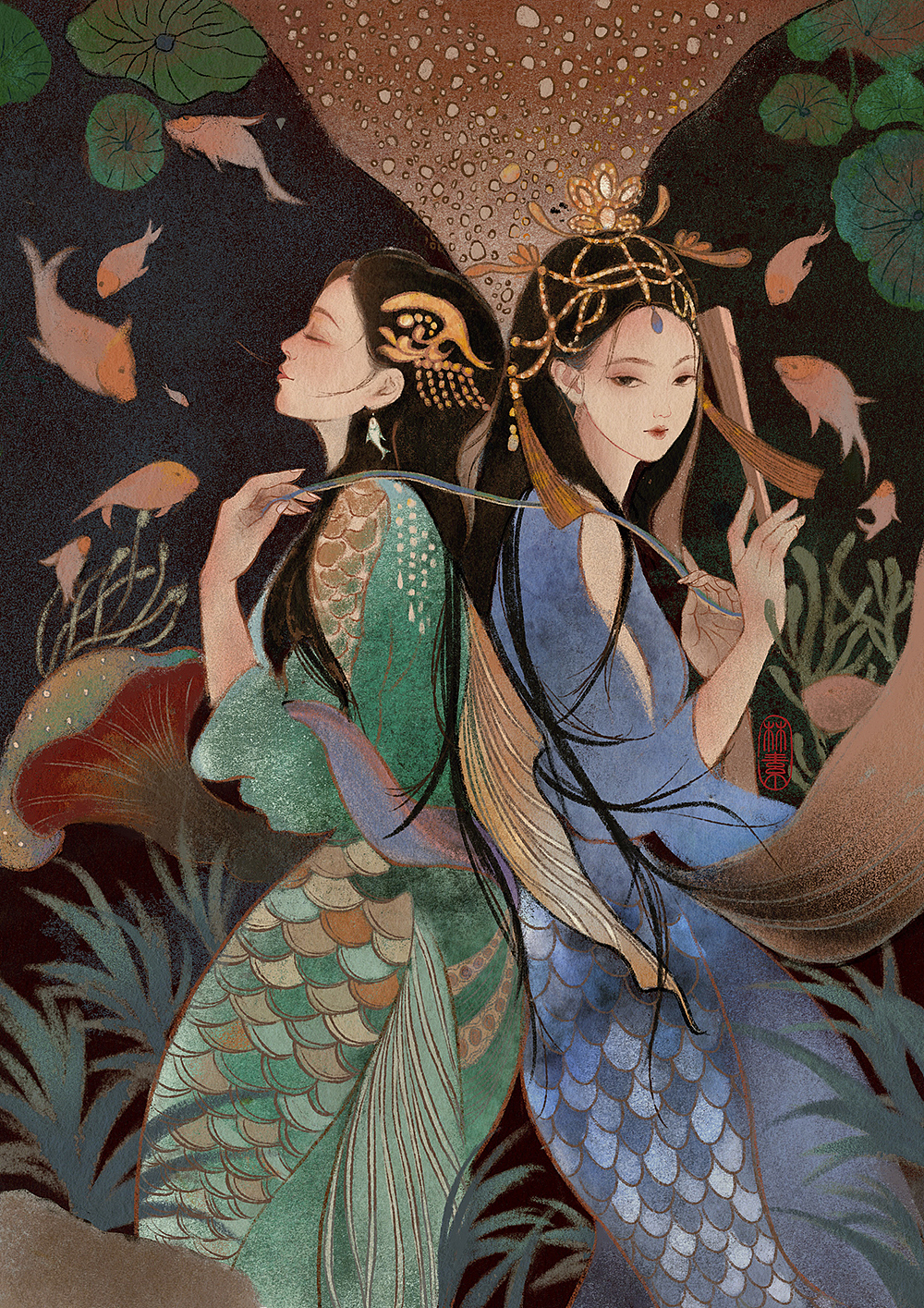 十二星座壁画风之【双鱼座】|插画|创作习作|鹤之宋_原创作品-站酷