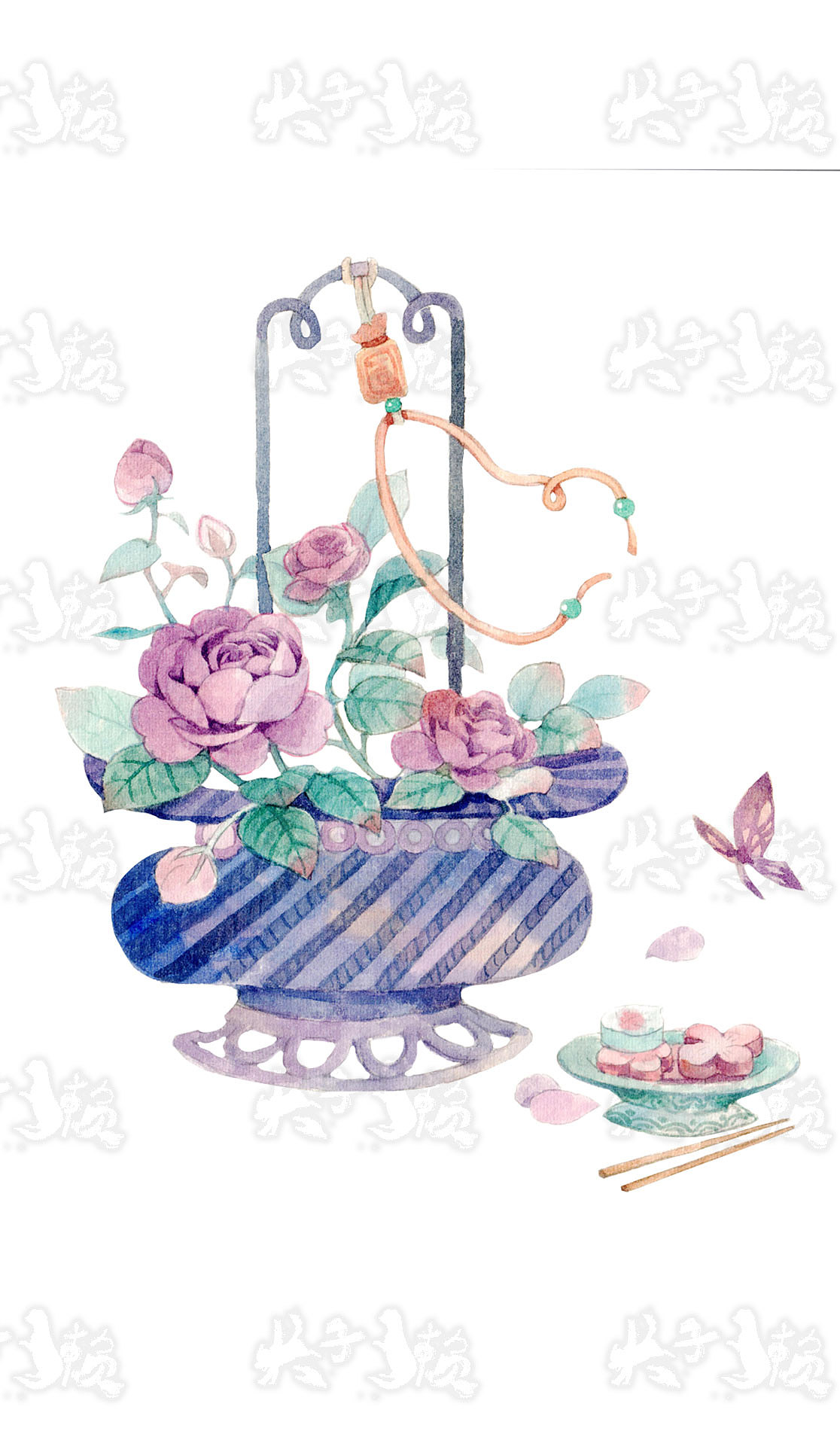 手绘不透明水彩古风花篮（图ZMjgxNTk4MzUy） - 商业插画 - 站酷设计师犬子獭原创素材 - 站酷ZCOOL