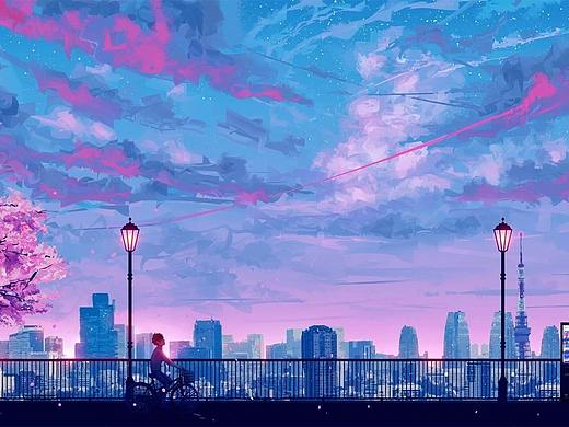 蓝色和洋红色天空动态壁纸