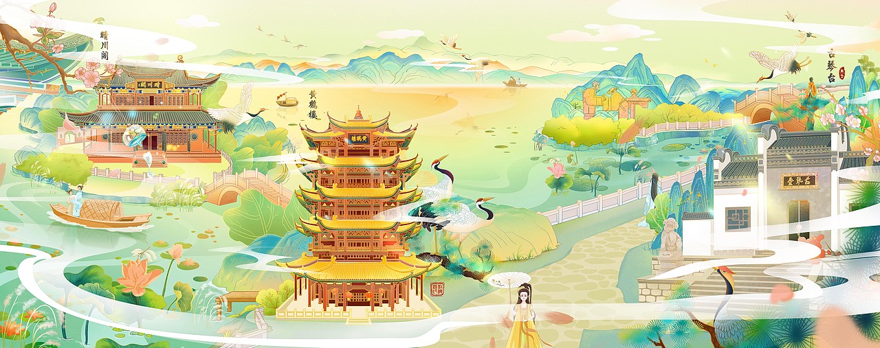 11原创作品插画商业插画国风插画武汉城市建筑黄鹤楼喜欢ta的作品吗?