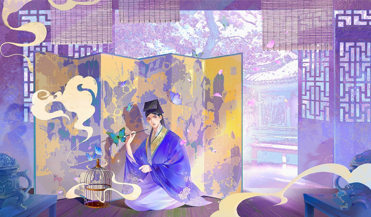 游园惊梦插画（图ZMzY1NzY1OTI0） - 商业插画 - 站酷设计师秃头大王林小强原创素材 - 站酷ZCOOL