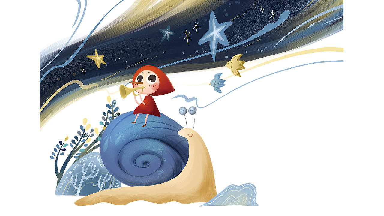 小红帽在夜晚的森林