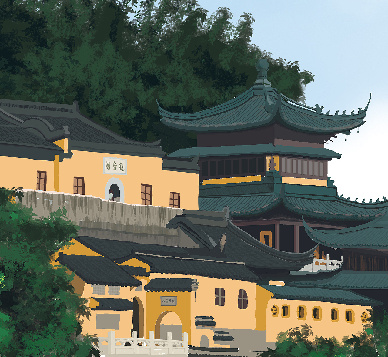 镇江金山寺手绘