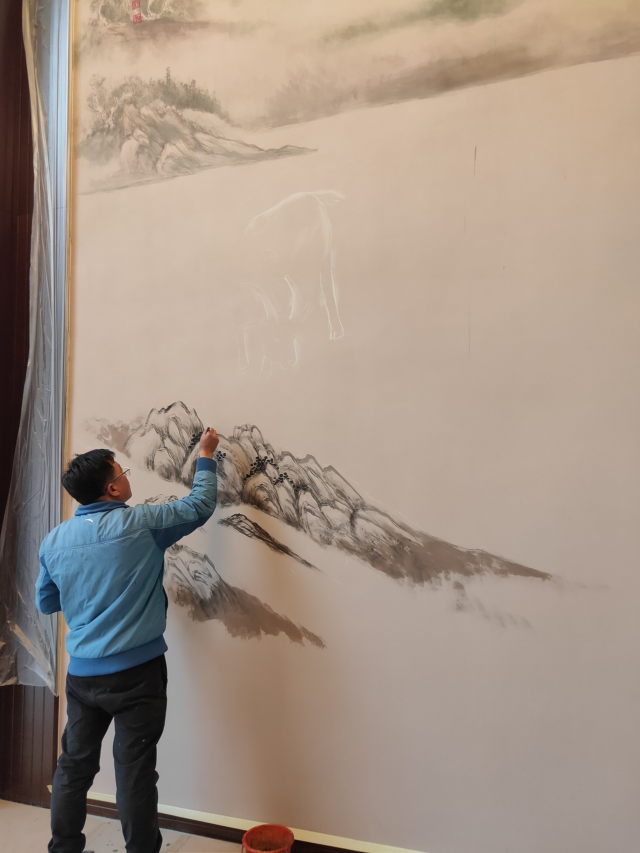 别墅手绘背景墙~三羊开泰!未完待续!