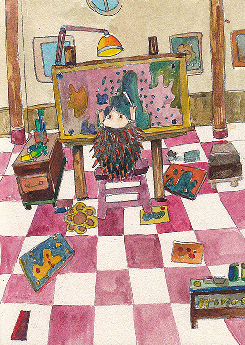 小刺猬昆琨，还是坚持搞他的艺术创作，还是日复一日的呆在他的老家的画室。他说世界如此无常，坚持就好，如同老家那斑驳的屹立不倒的木头柱子。